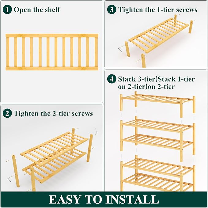 Smiry Bamboo Shoe Rack, 5 Tier Free Standing Wooden Shoe Organizer, Stackable Wood Shoe Storage Shelf for Closet, Entryway, 12 Vertical Slats, 2+2+1 Stack Standard Legs, 26.8"x11"x32.5", Natural