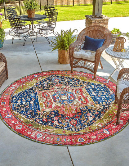 Unique Loom Outdoor Traditional Collection Area Rug - Limon (4' 1" Round Multi/Red)