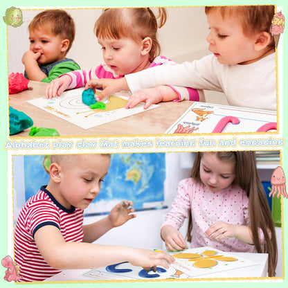 Ireer 36 Pcs Playclay Dough Mats for Kids Activity Card for Clay Back to School Preschool Number Alphabet Animal Shape Learning Activity Games for Classroom Home Educational Supplies