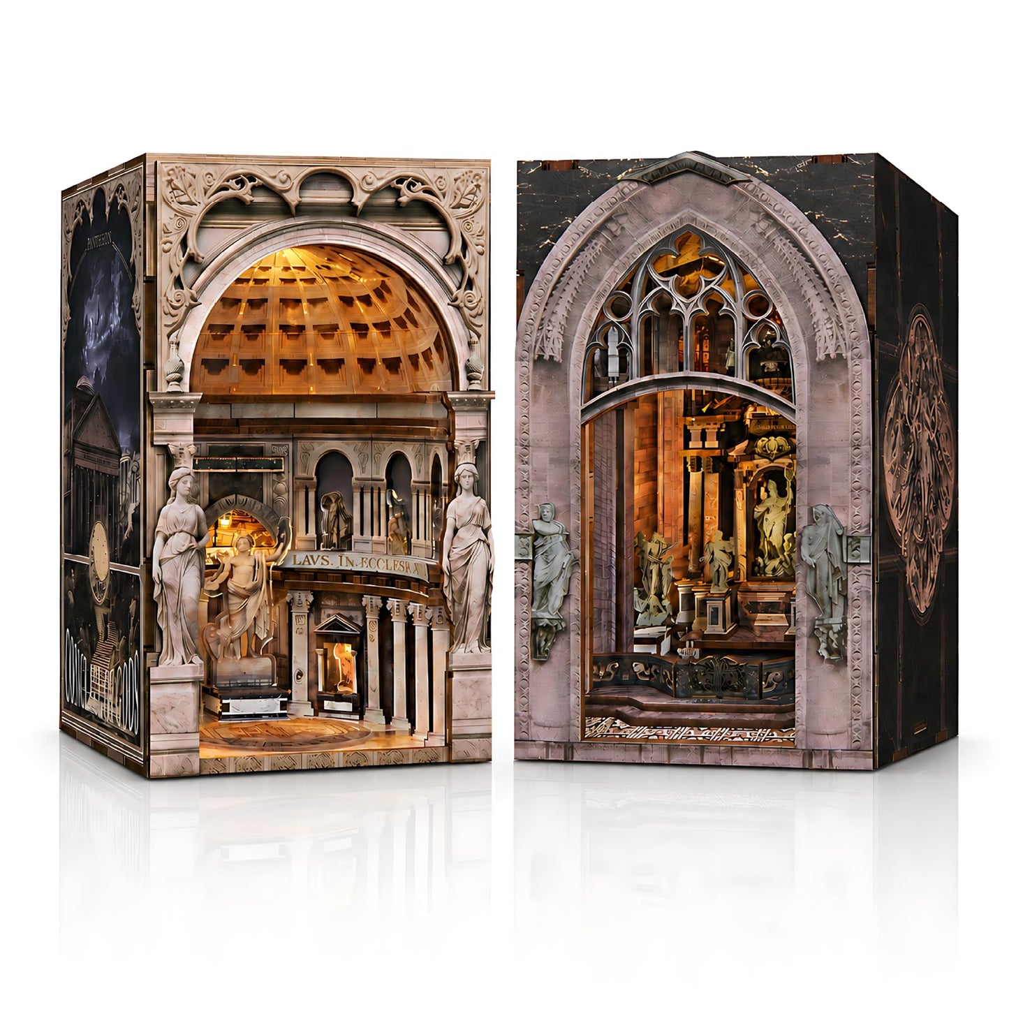 MiniCity 2 Pack DIY Book Nook Kits for Adults,3D Miniature House Dollhouse with LED, Wooden Bookshelf Insert Booknook,Gifts for Family Friends