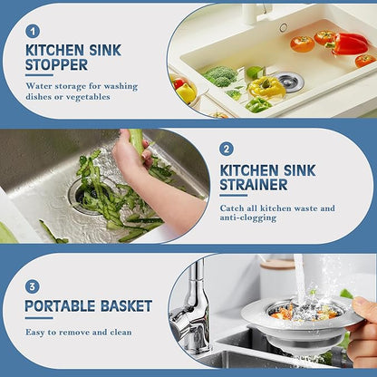 Kitchen Sink Drain Strainer 2 Pack, 304 Stainless Steel Pop Up Sink Stopper