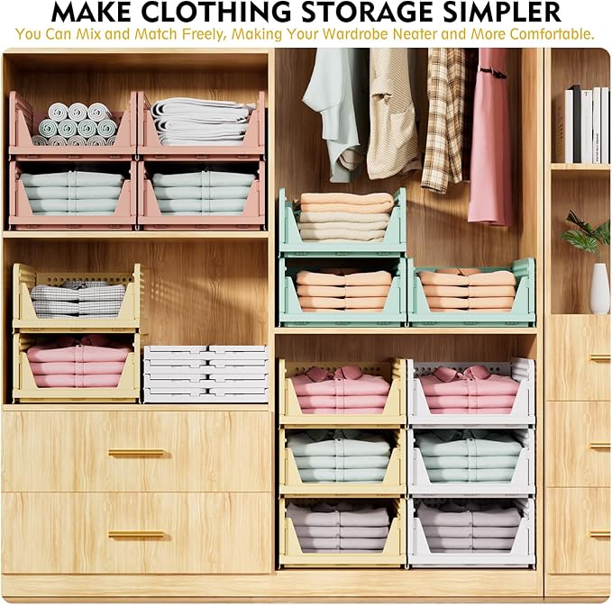SNSLXH 5 Pack Stackable Closet Storage Basket, Space-Saving Clothes Storage