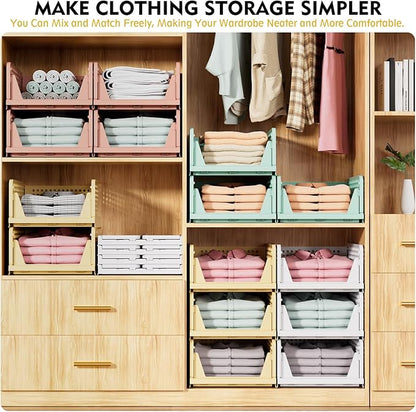 SNSLXH 8 Pack Stackable Closet Storage Bins, Space-Saving Wardrobe Organizer