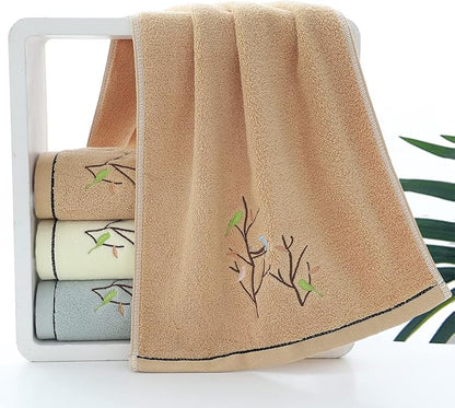 Pidada Hand Towels Set of 2 Embroidered Bird Tree Pattern 100% Cotton Absorbent