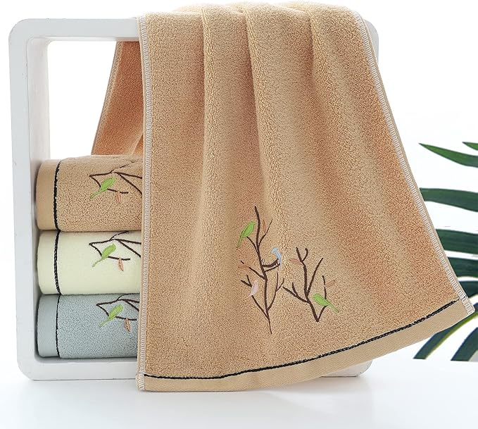 Pidada Hand Towels Set of 4 Embroidered Bird Tree Pattern 100% Cotton Absorbent