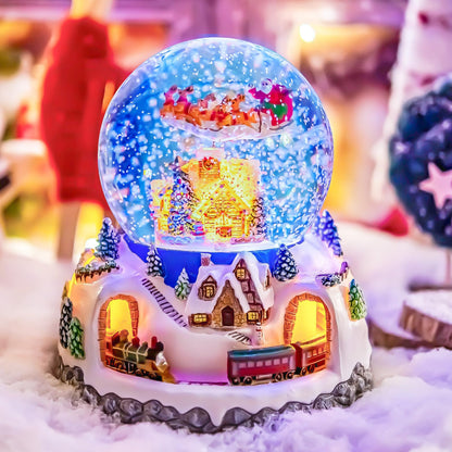 Musical Rotating Santa Claus Flying Over Village,Automatic Snowfall,Train, Christmas Snow Globe Music Box Gifts, for Women Wife Mom Girlfriend Daughter, Xmas Present,Plays 48 Classic Christmas Carols