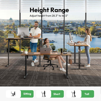 Gamork Electric Standing Desk with Drawers,48x24 inches Height Adjustable Sit-Stand Desk with Storage Shelf,3 Preset Heights,Equipped with Hooks,Ergonomic Gaming Table for Home and Study，Brown