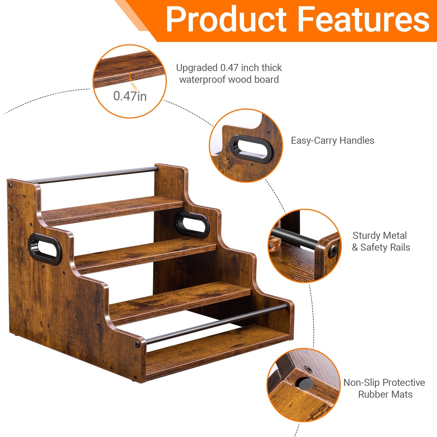 YQBRAO 2 Pack 4-Tier Liquor Bottle Display Shelf, 16-Inch Wooden Bar Shelves for Liquor Bottles, Countertop Whiskey Shelf and Bourbon Shelf Organizer for Home Bar, Kitchen (Rustic Brown)