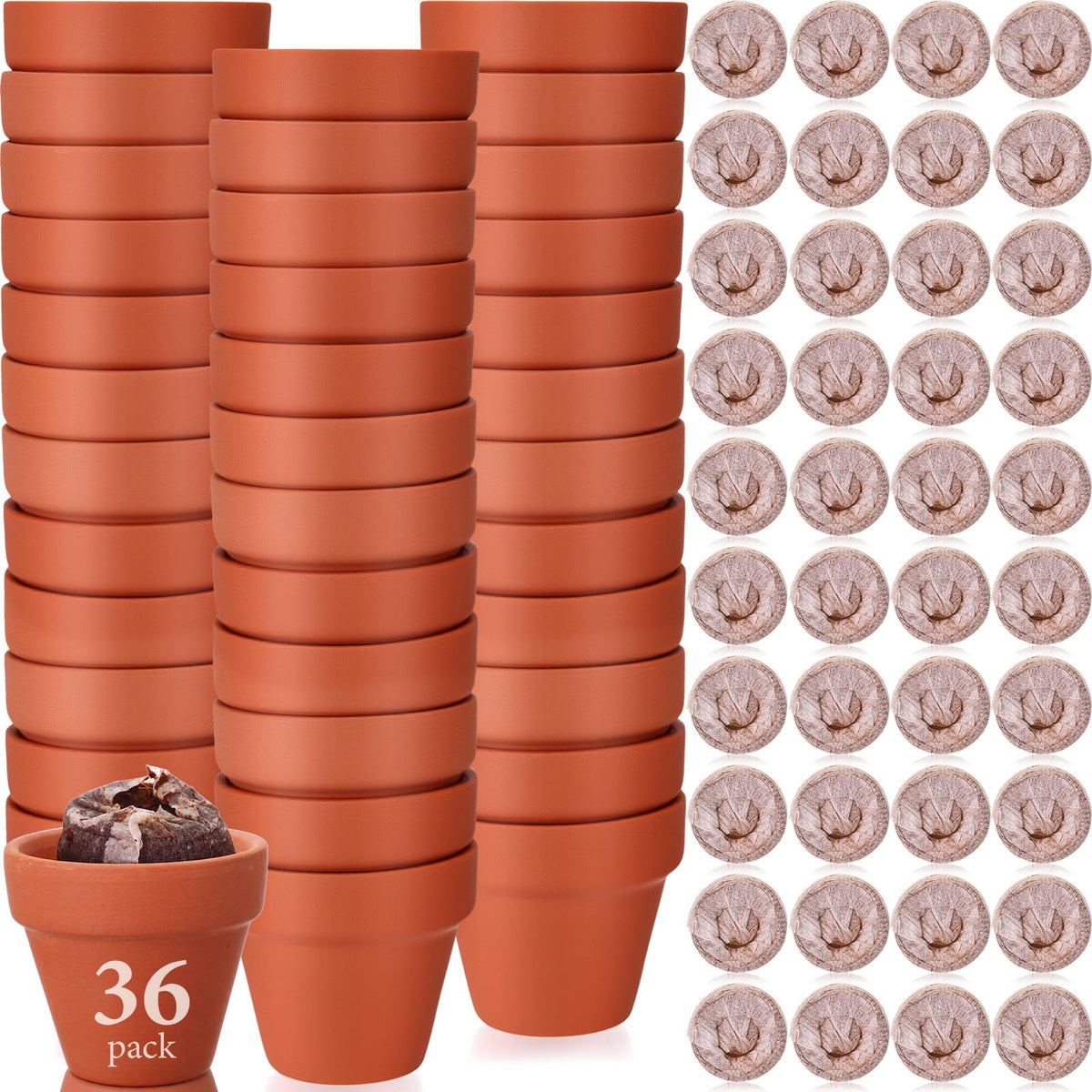 Hushee 72 Pack Small Terracotta Grow Pots with Seedling Blocks Starter Kit for Planting Enthusiasts Indoor Outdoor Plants DIY Garden Plants Gardening Gifts (1.57 x 1.89 Inch)