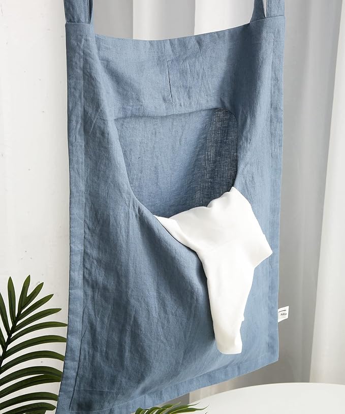 Amazhiyu 100% Linen Door Hanging Laundry Hamper Bag, 19x27 Inches
