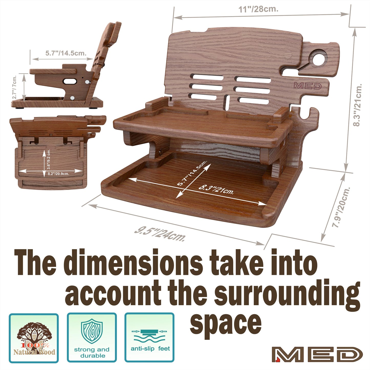 MED Wood Phone Docking Station for Men – Nightstand Organizer & Charging Station for Multiple Devices – Birthday Gift for Husband Dad, Father's Day – Holds Phone, Watch, Wallet, Keys (Dark Walnut)