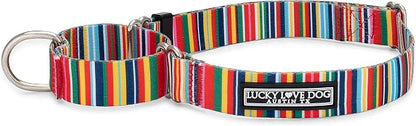 Lucky Love Dog Martingale Dog Collar - Adjustable, No-Slip, Durable, & Soft Webbing Collar for Male and Female Dogs Ideal for Training & Walking - Hippie, Medium
