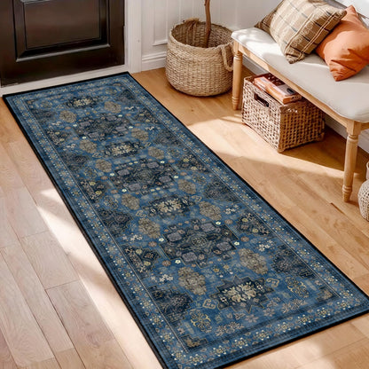 Runner Rug 2'x6' Vintage Boho Kitchen Rugs Washable Mat Non-Slip Soft Carpet with Rubber Backing Rugs for Hallways, Kitchen, Laundry, Bedroom, Bathroom, Blue