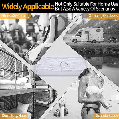 Breathable Mesh Laundry Hamper, Bringing Hooks Foldable Hanging Shower Caddy
