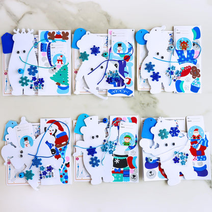Winlyn 24 Sets Winter Decorations DIY Polar Bear Ornaments Christmas Craft Kits Foam Polar Bear with Snowflake Foam Stickers for Kids Holiday Seasonal Gift Home Classroom Activities Party Favors