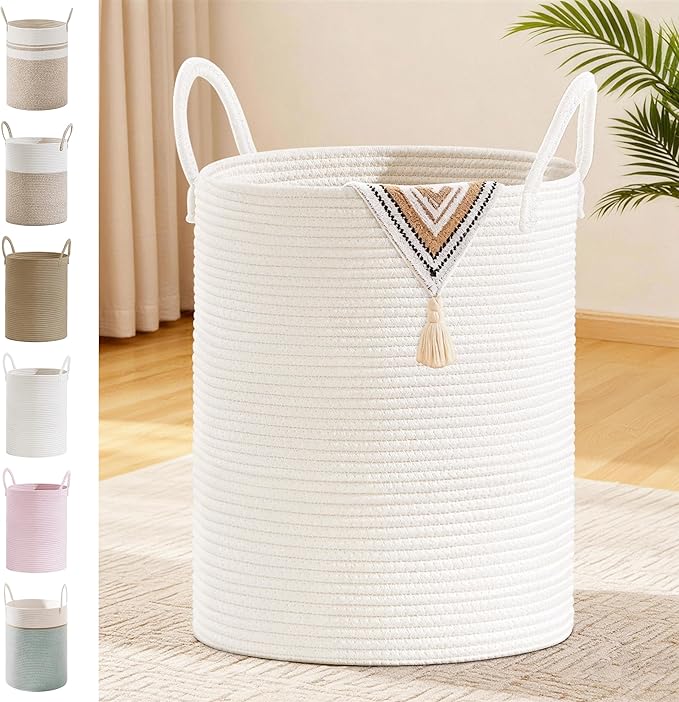 Tall Laundry Basket with Handles, 88L Portable Dirty Clothes Hamper, Boho