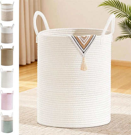 Tall Laundry Basket with Handles, 88L Portable Dirty Clothes Hamper, Boho