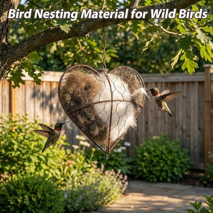 Alpaca Fiber Bird Nesting Heart - Refillable Bird Nesting Material Holder for Wild Birds, Hummingbird Nesting Material, Heart Shaped Nesting Material for Birds, Outdoor Garden Decor