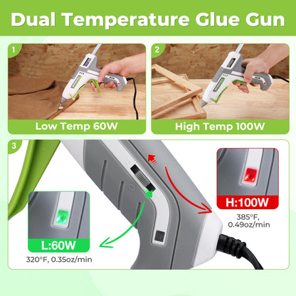 WORKPRO Hot Glue Gun Full Size - 60/100W Dual Temp Glue Gun and Sticks Set with 10 PCS Glue Sticks (7/16") - 90S Fast Preheating Hot Glue Gun Kit for Construction, Crafting, DIY and Repairs - White