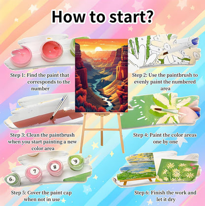 4 Pack Framed Paint by Numbers Kit for Adults Beginners-National Park Adult Paint by Number Kits on Canvas Framed,Landscape DIY Acrylic Oil Painting by Numbers for Adults for Gift Home Decor(8x12inch)
