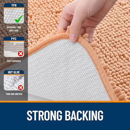 OLANLY Bathroom Runner Rugs 44x24, Extra Soft Absorbent Chenille Bath Rugs, Rubber Backing Quick Dry, Machine Washable Long Bath Mats for Bathroom Floor, Tub and Shower, Home Decor Accessories, Peach