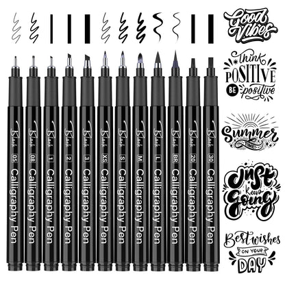APOGO Calligraphy Pen Set for Beginners, 12 Size Calligraphys Pens for Writing, Hand Lettering Pens for Adults, Brush Pens for Art Drawing, Sketching, Scrapbooking, Journaling, Signing