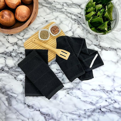Serafina Home Black Textured Kitchen Hand Dish Towels 100% Cotton Cloth Soft