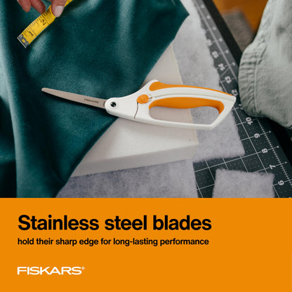 Fiskars Easy Action Scissors, No. 8, Spring-Assisted & SoftGrip Bent Handle Reduces Hand Fatigue, Precision Stainless Steel Blades for Clean Tabletop Cutting, Ambidextrous Design, Stainless Steel