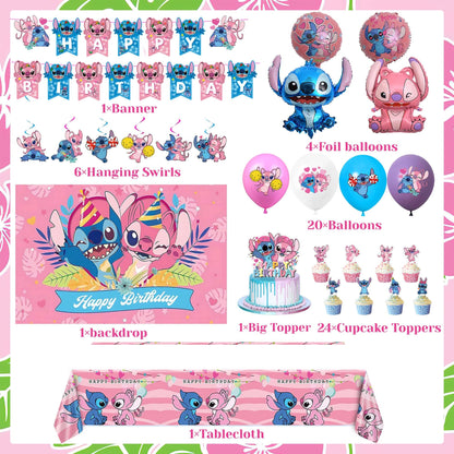 Pink Birthday Party Decorations Kit, Includes Happy Birthday Banner, Foil Balloons, Tablecloth, Backdrop, for Adult Themed Party Supplies