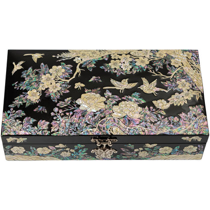 February Mountain Mother of Pearl Large Jewelry Box with Ring Tray - Handmade Unique Gifts for Women - Abalone Shell Keepsake Decorative Box