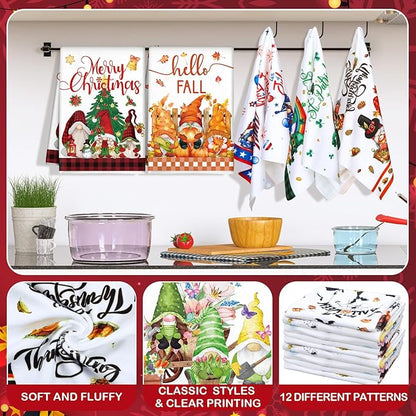 12 Pcs Seasonal Kitchen Towels Set