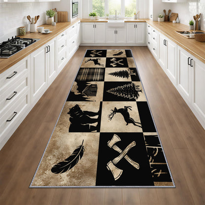 CAQDUEP Rustic Wildlife Runner Rug 2x6 Vintage Lodge Style Runner, Western Country Bear Deer Rugs, Rustic Cabin Rug Non Slip Backing Washable Rugs for Hallways