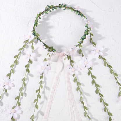 KorViSHOW Fairy Pink Flower Headpiece, Artificial Boho Daisy Floral Headband, Forest Woodland Vine Flower Crown for Women Bridal Wedding Renaissance Party Cosplay Costume Hair Accessories