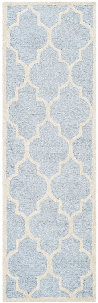 SAFAVIEH Cambridge Collection Runner Rug - 2'6" x 8', Light Blue & Ivory, Handmade Moroccan Trellis Wool, Ideal for High Traffic Areas in Living Room, Bedroom (CAM134A)
