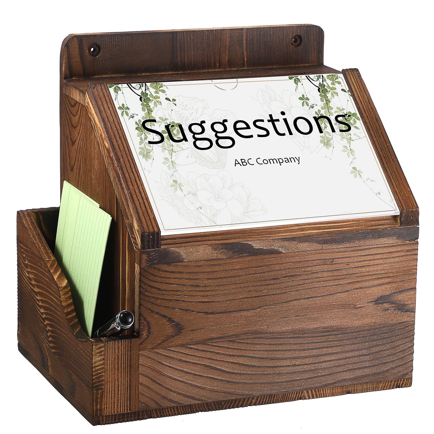 BTSKY Wood Suggestion Box With Lock Wall Mounted Donation Box with 5"x7" Acrylic Sign Slot Office Ballot Boxes with Side-Pocket Collection Boxes for Voting Locking Mailbox Suggestion Comment Box, Wood