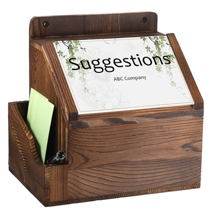 BTSKY Wood Suggestion Box With Lock Wall Mounted Donation Box with 5"x7" Acrylic Sign Slot Office Ballot Boxes with Side-Pocket Collection Boxes for Voting Locking Mailbox Suggestion Comment Box, Wood