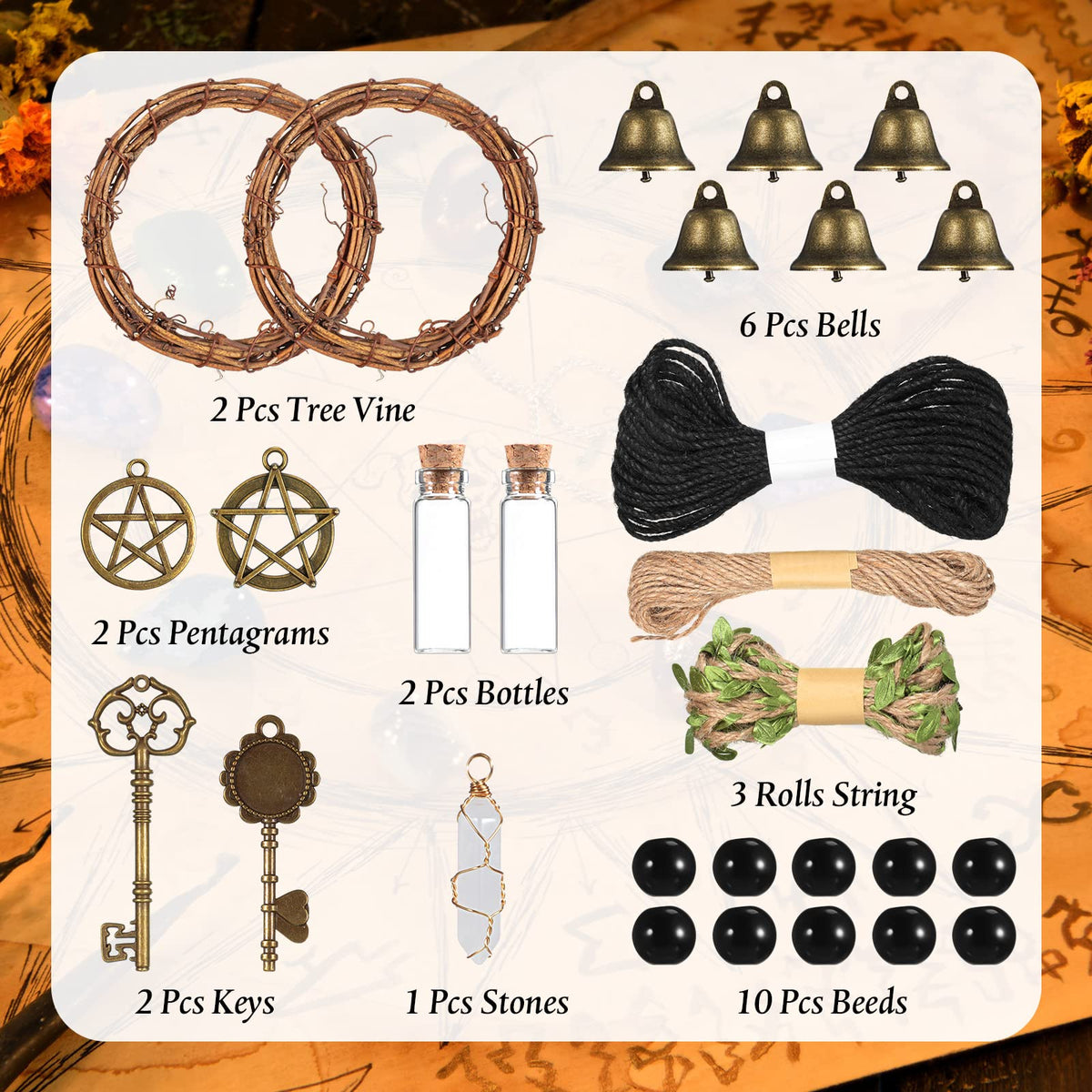Charniol Witch Bells DIY Kit for Door Knob for Protection Witch Bell Witchy Decor Hanging Witchcraft Decorations Witches Wind Chimes