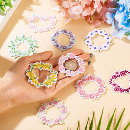 Cheriswelry 9Pcs Flower Iron on Patches for Clothing Wreath Embroidered Applique Patches 52-62mm for Hats Dress Jackets Jeans Backpacks DIY Craft Accessories