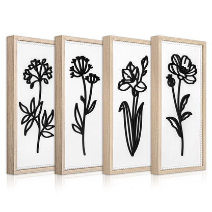 Parlor Boudoir White Floral Bathroom Wall Decor Set of 4, 3D Wooden Floral Wall Art, Neutral Boho Farmhouse Gallery Decor for Bedroom, Hallway