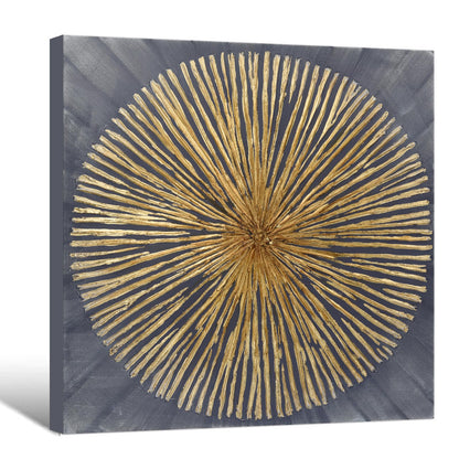 7Fisionart Modern Metal Sunburst Wall Art Gold & Grey Abstract Wall Decor Ready to Hang Radiant Framed Artwork for Living Room Bedroom Office 24x24 Inch