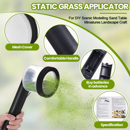 Tioncy Mini Static Grass Applicator Flocking Kit with Anti Slip Handle and 4 x 60g Colors Grass, Diorama Making Supplies, DIY Model Train Accessories Miniatures Landscape Craft(Curved Head)