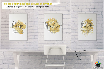 Office Wall Art-3 Panel Motivational Wall Art, Inspirational Quotes Canvas Art for Home Office, Positive Quote Wall Art, Entrepreneur Words Poster Frame 12'x18'x3Pcs