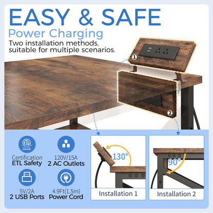 METYERRY Large Printer Stand with Power Outlet, with Height Adjustable Storage Shelf, 3 Tier Rolling Printer Cart with Industrial Wheels, 23.6 x 23.6 Inches Printer Table for Home Office, Rustic Brown