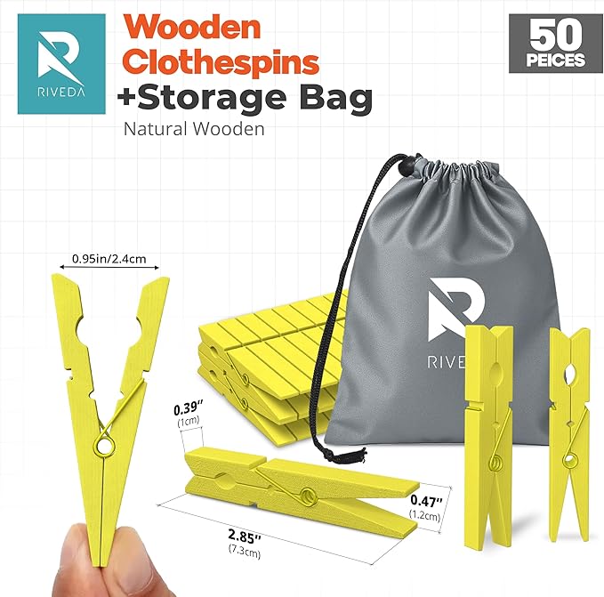 RIVEDA 50pcs Colored Wooden Clothes Pins, Clothespins