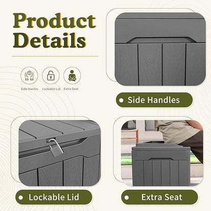 Devoko 31 Gallon Waterproof Outdoor Storage Box Resin Deck Box Lockable and UV Resistant for Patio Furniture,Garden Tools (Grey)