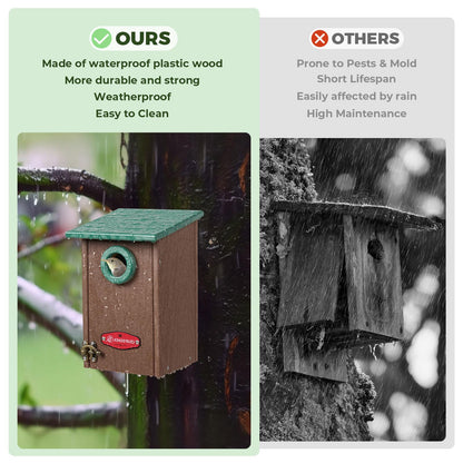 Kingsyard Recycled Plastic Bird House for Outdoors - Weatherproof Wren Bird Nesting with Predator Guard & Air Vents, Green