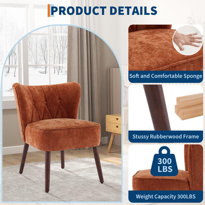 Accent Chair Living Room Chair, Armless Lounge Chair with Wood Legs Upholstered Makeup Vanity Tufted Side Chair Fabric Comfy Sofa Chairs for Bedroom, Mid Century Modern Comfy Reading Chair