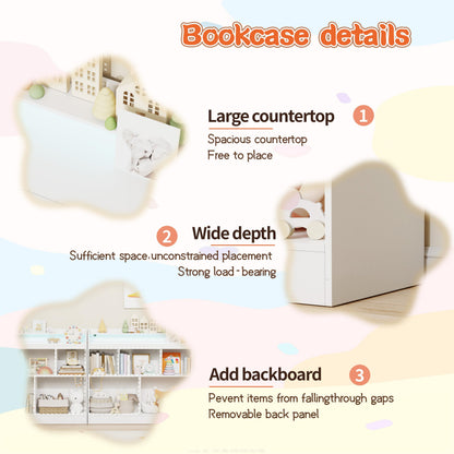 Lkeiyay Open Shelf Kids Bookcase,Montessori Toy Organizer with LED Lights - White Wooden Open Bookcase for Kids, Bedroom, Back to School,Playrooms & Nurseries