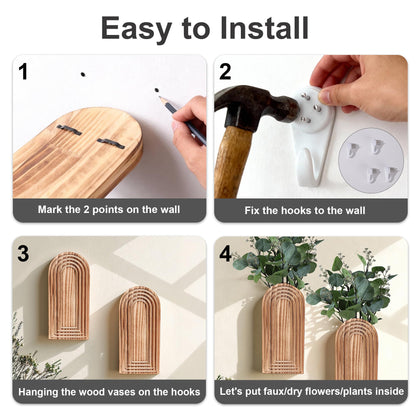 DREAMLOOM 2 Pack Wooden Wall Vases with Fake Plants, Wall Hanging Planters Boho Modern Farmhouse Indoor for Narrow Spaces Entryway Bathroom Home Office Decoration, White