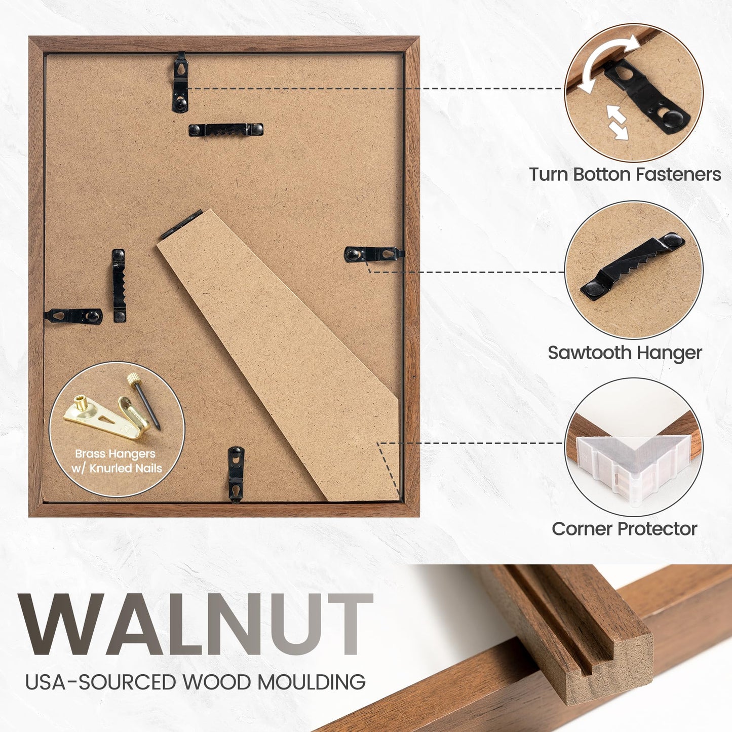 8x10 Picture Frame, USA-Sourced Natural Walnut Wood Photo Collage Frame with HD Tempered Glass, Modern Simple 8 x 10 Wooden Frame Matted to 5x7, Gallery Wall Frames for Art, Wall or Tabletop Display